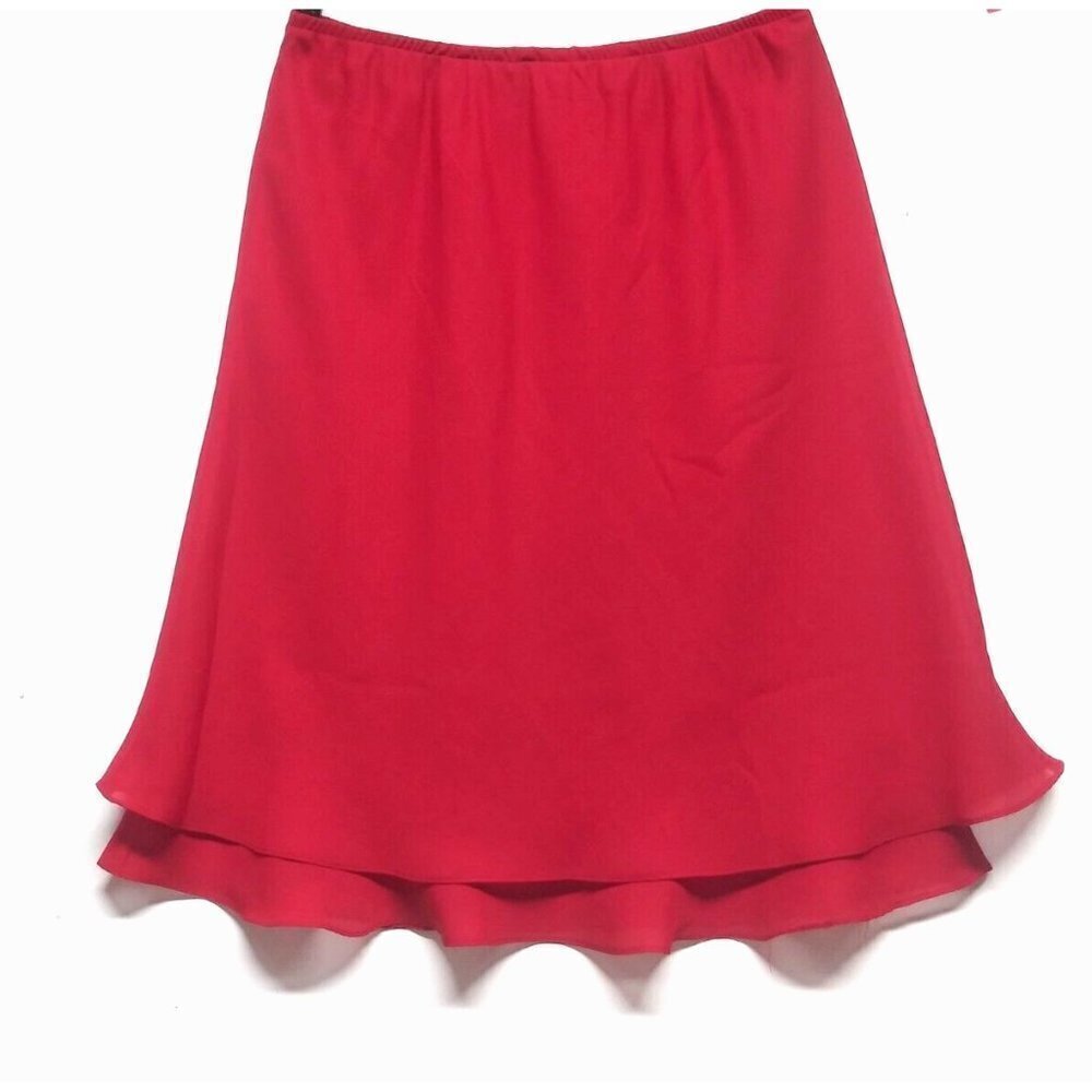 Miss Dorby Skirt FLARE Womens sz 12 Red layered elastic waist knee length Church